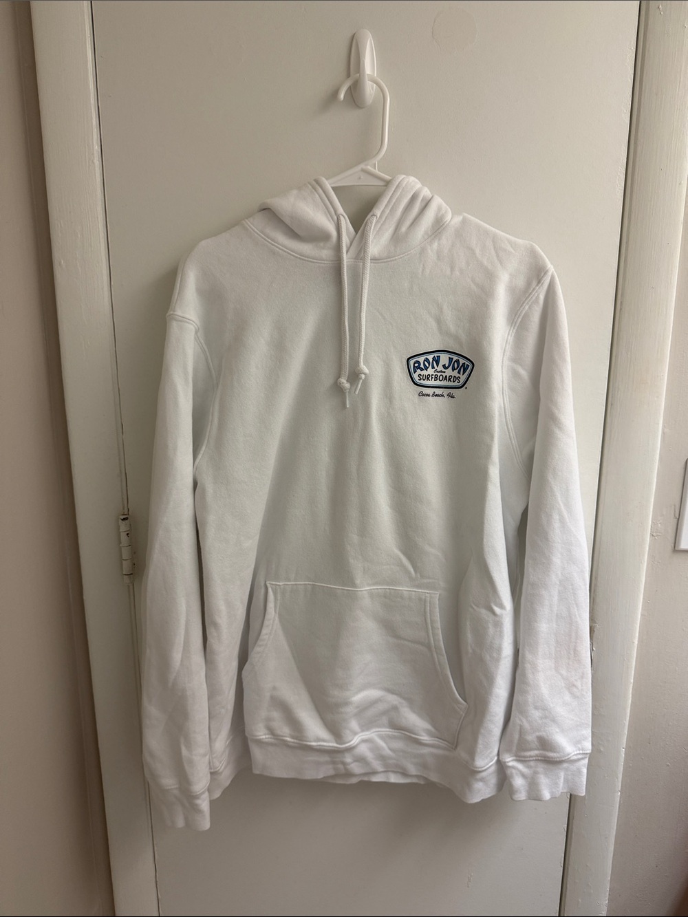 Ron Jon Women’s White Hoodie with Blue Logo
